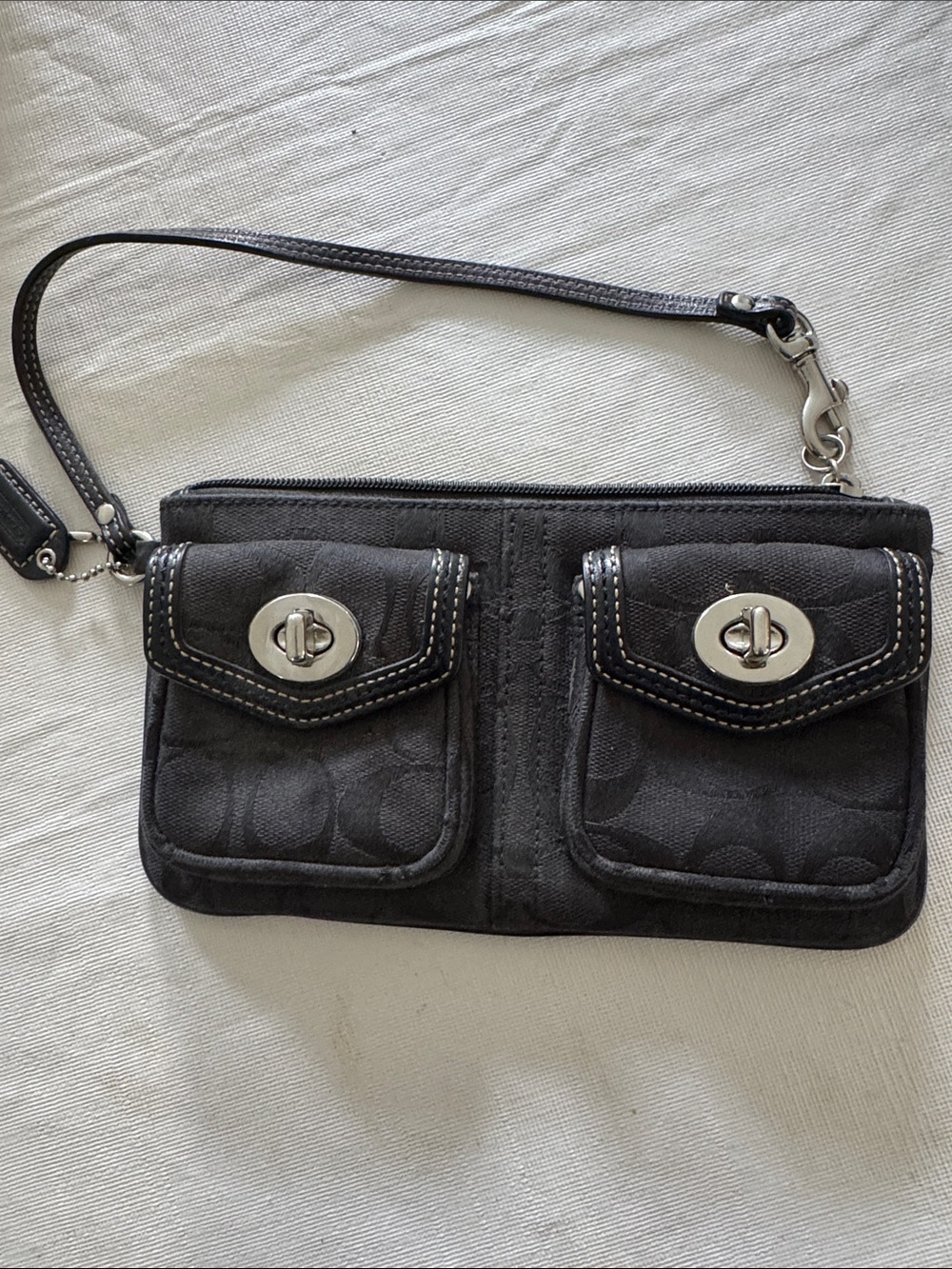 Coach Black Signature Canvas Dual-Pocket Wristlet